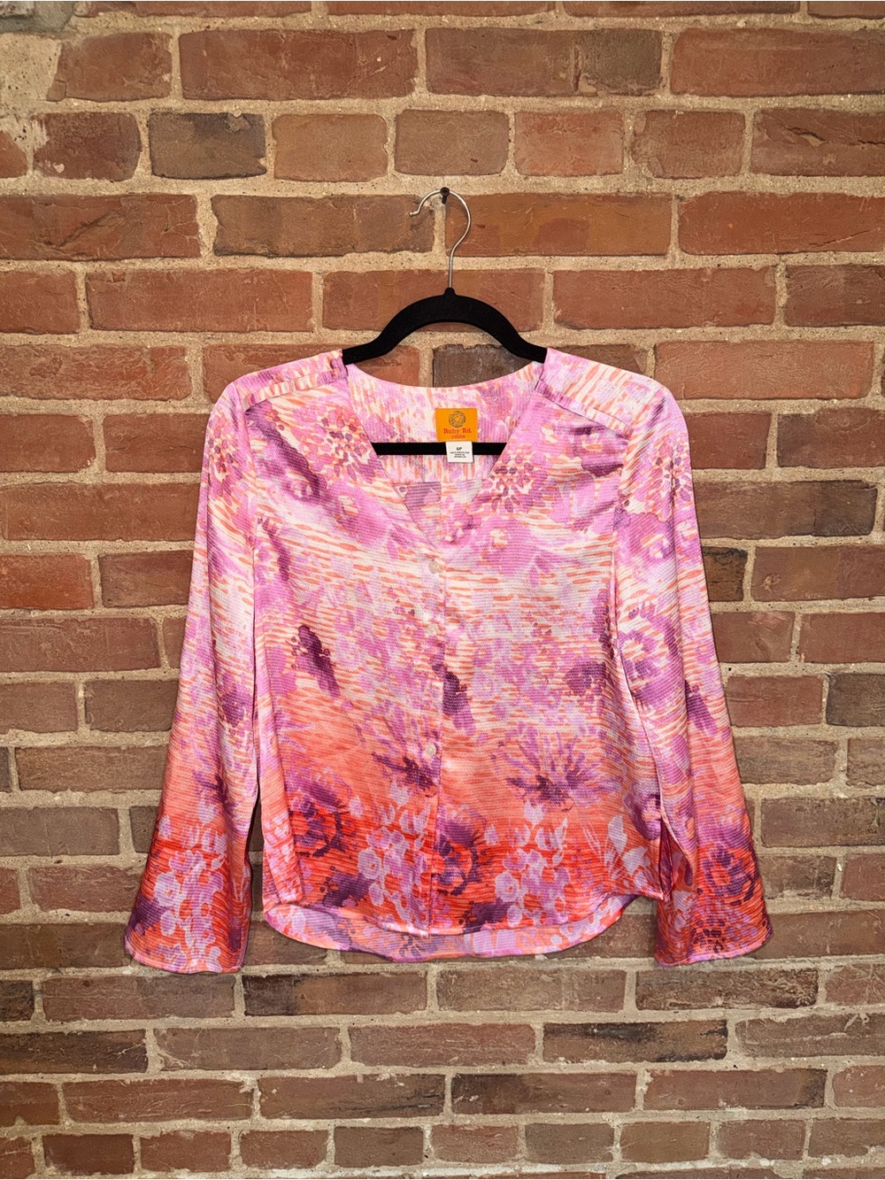 Ruby Rd. Pink and Orange Floral V-Neck Blouse